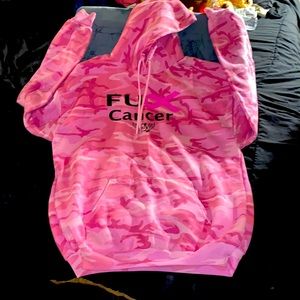 Pink camo print cotton FU Cancer hoodie size XL. Bright beautiful colors